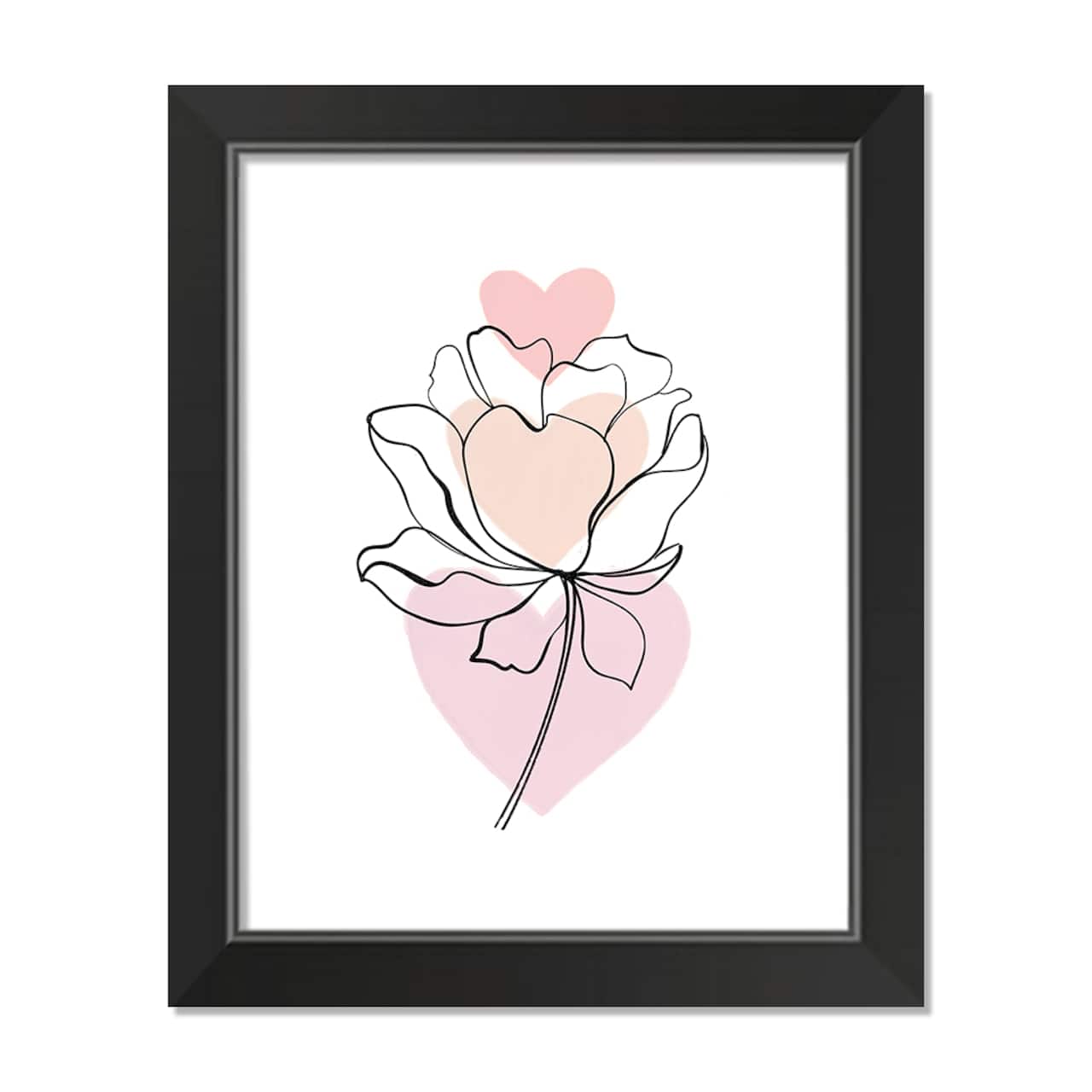 Flower Line Drawing Black Framed Print Under Plexiglass